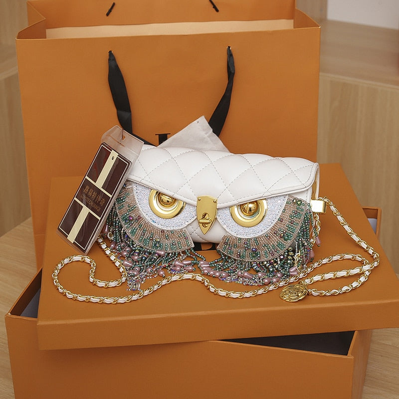 Cute Owl Bags for Women New Luxury Designer Handbag Fashion Tassel Crossbody Bag Leather Animal Print Shoulder Bag Woman