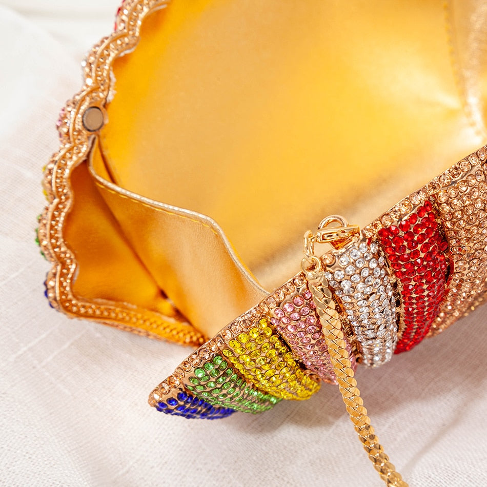 Women Rainbow Shell Diamond Evening Clutch Bags