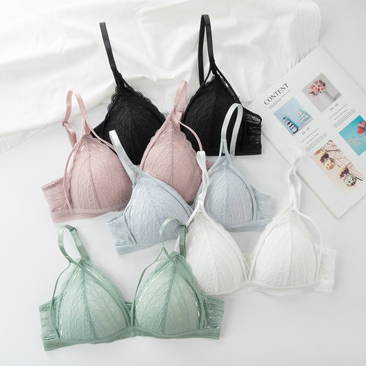 LA BELLA Floral Lace Bras for Women Sexy Lingerie Beauty Back Deep V Bralette Wire Free Thin Underwear Push Up Bra  Female Brassiere