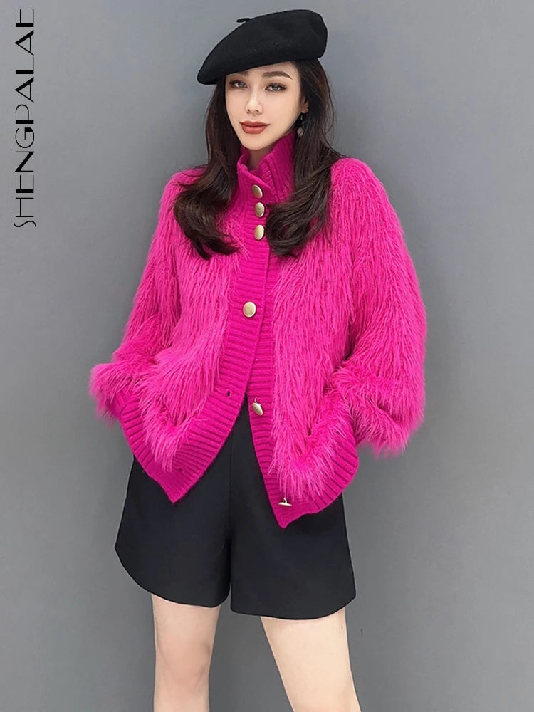 Design Sweater For Women Autumn New Turtleneck Single Breasted Solid Color Versatile Knit Cardigan