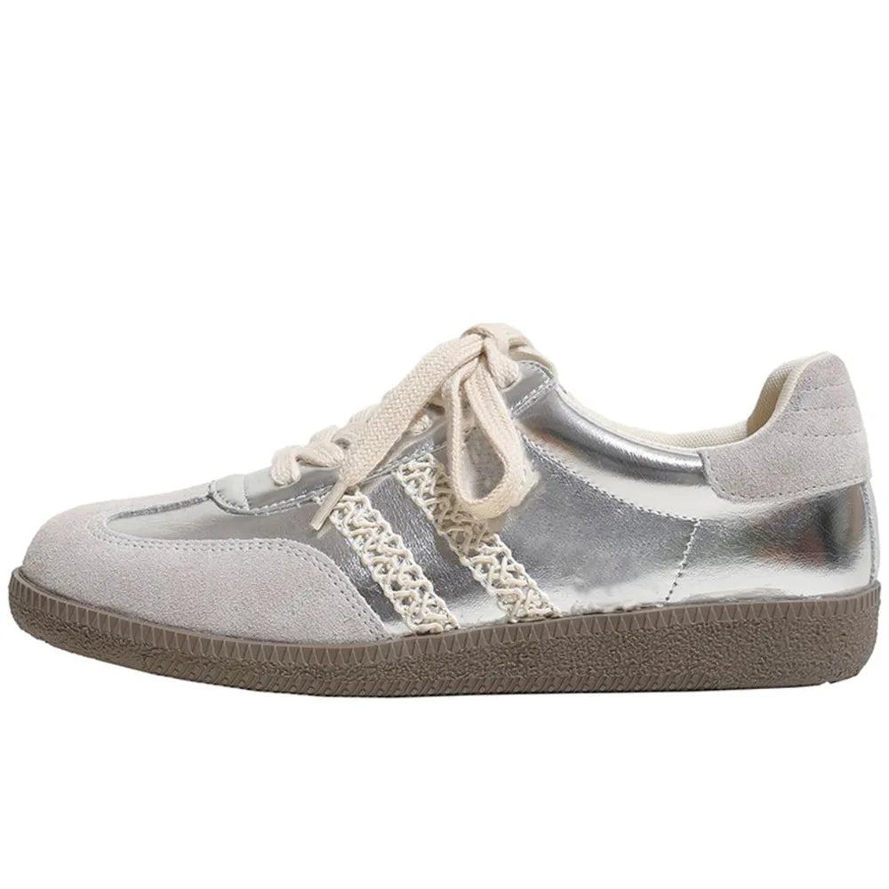 Retro lace edge genuine leather sports training casual shoes for women
