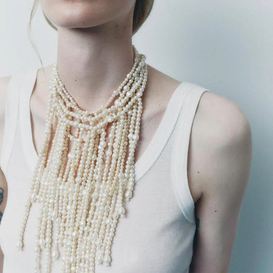 Badge of Pearls Vintage Imitation Pearls Waterfall Tassels Necklaces for Women Multilayer Choker Necklace Jewelry Holiday Party Accessories