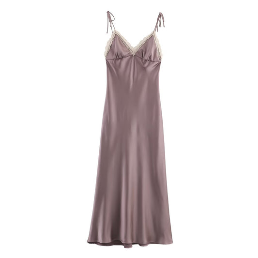 Lace silk flute dress for women in autumn