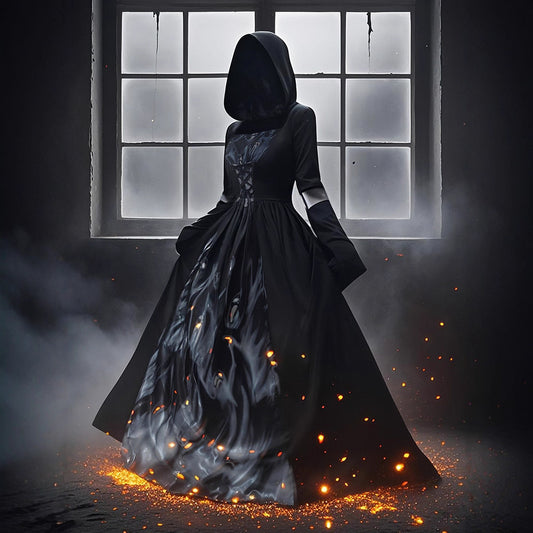 Hooded Skull Witch Costume Dress for Women, Halloween Cosplay Stage Performance Outfit