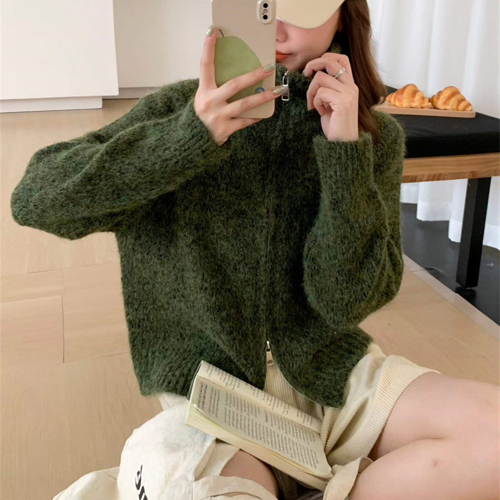 Stand up collar loose sweater for women