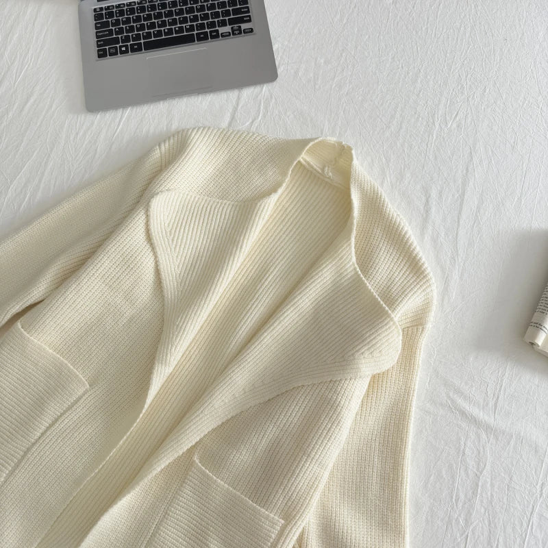 Autumn Winter Women Long Knitted Cardigan With Pockets Lazy Style Warm Loose Causal Sweater Jacket Versatile Overcoat