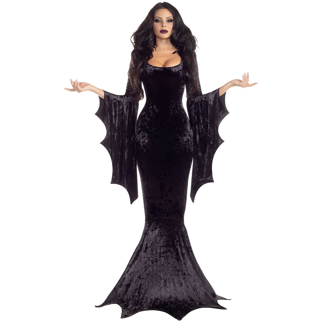 Halloween Bat Witch Ghost Bride Costume Long Dress Performance Dress