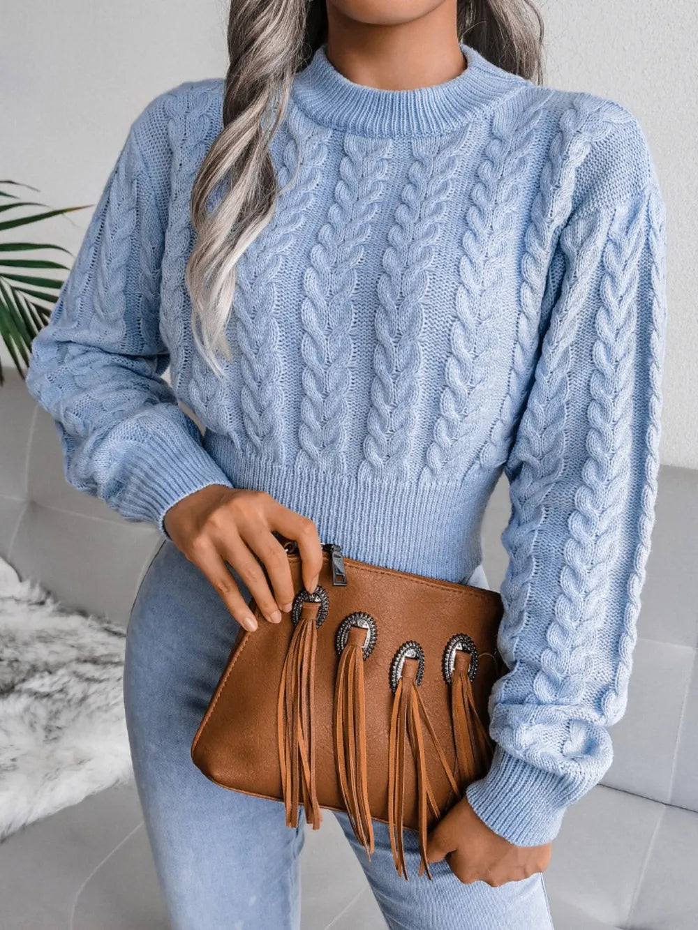 Fried Dough Twists waist closing knitting navel revealing sweater