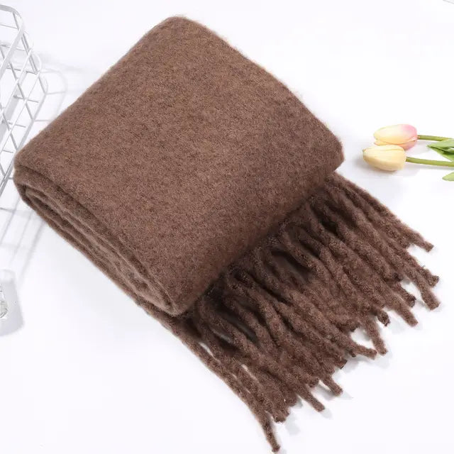 New Winter Women's Scarf Cashmere Warm Wrap Pashmina Solid Foulard Female Scarves Shawls Thick Soft Blanket Large Tassels