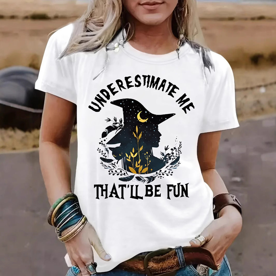 Round neck short sleeved women's t-shirt witch Halloween