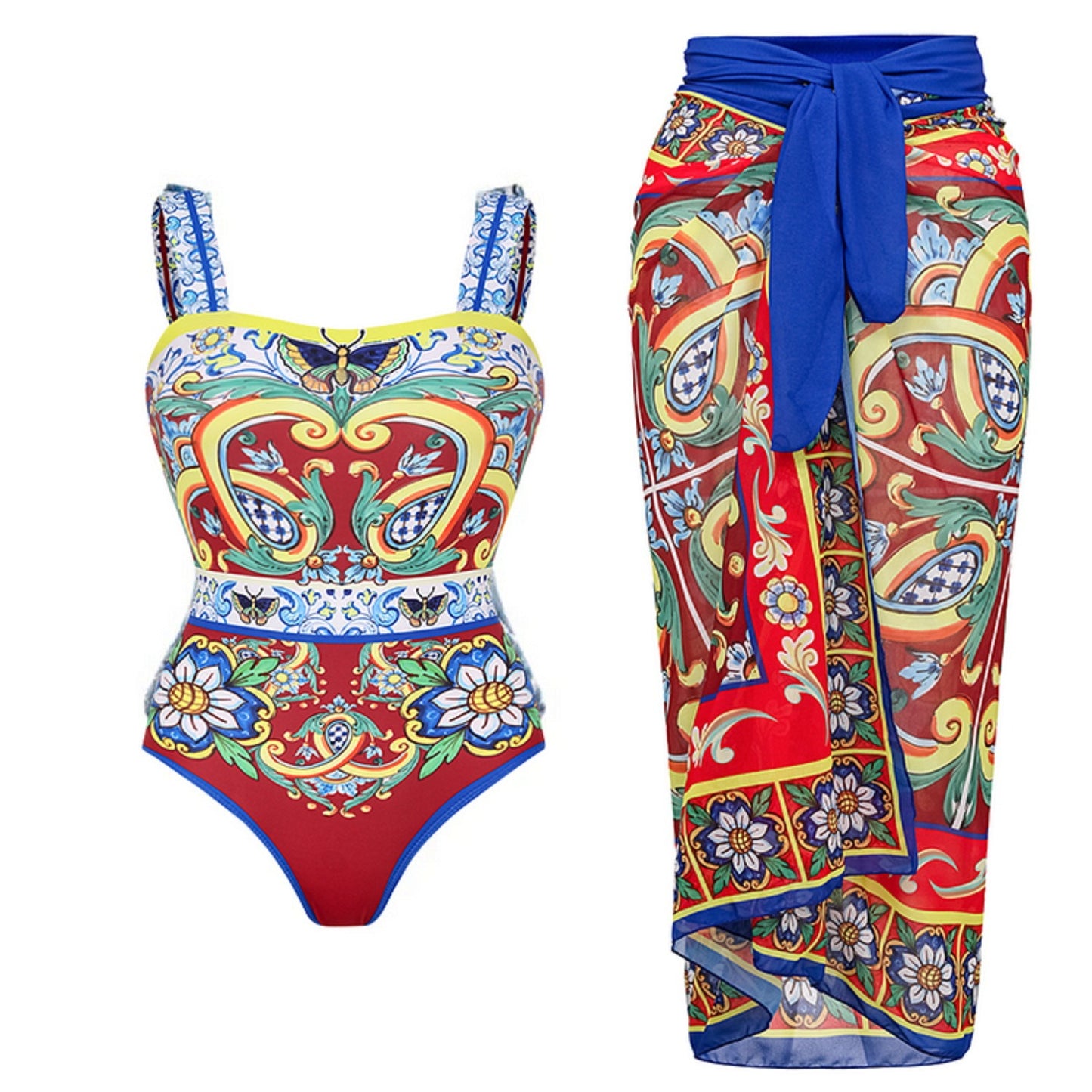ISABELLA REGAL TIGHT FITTING SLIMMING HOT SPRING SWIMSUIT, CHIFFON LONG SKIRT