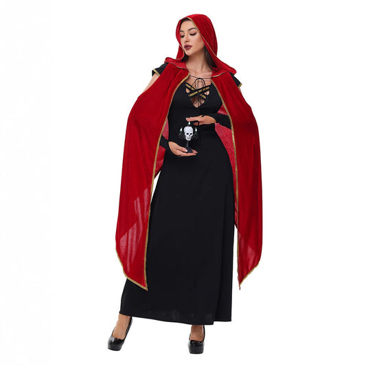 Gothic Style Black and Red Vampire Cape for Adults Halloween Costume Witch and Vampire Outfit
