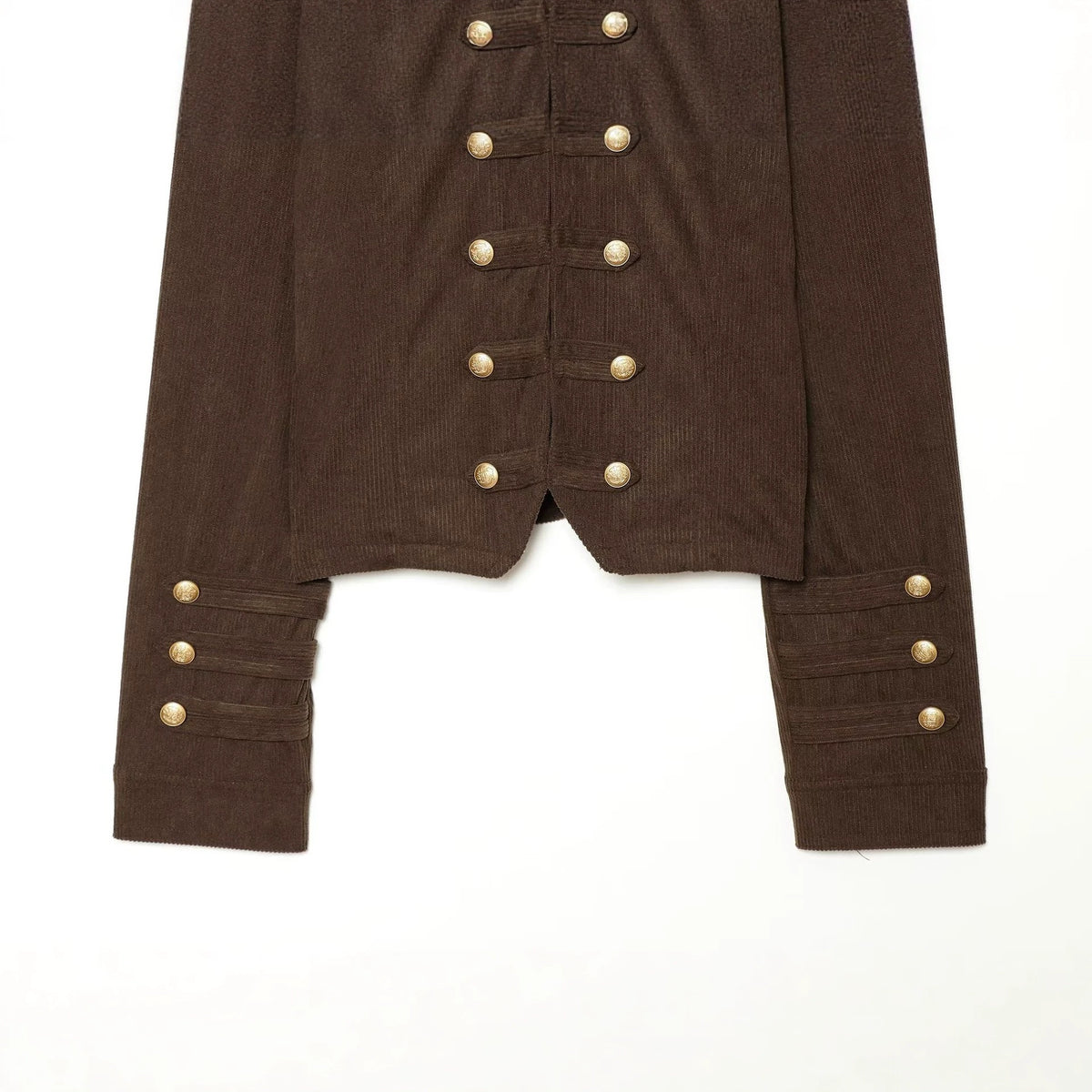 Knot double row button corduroy stand up collar jacket for women