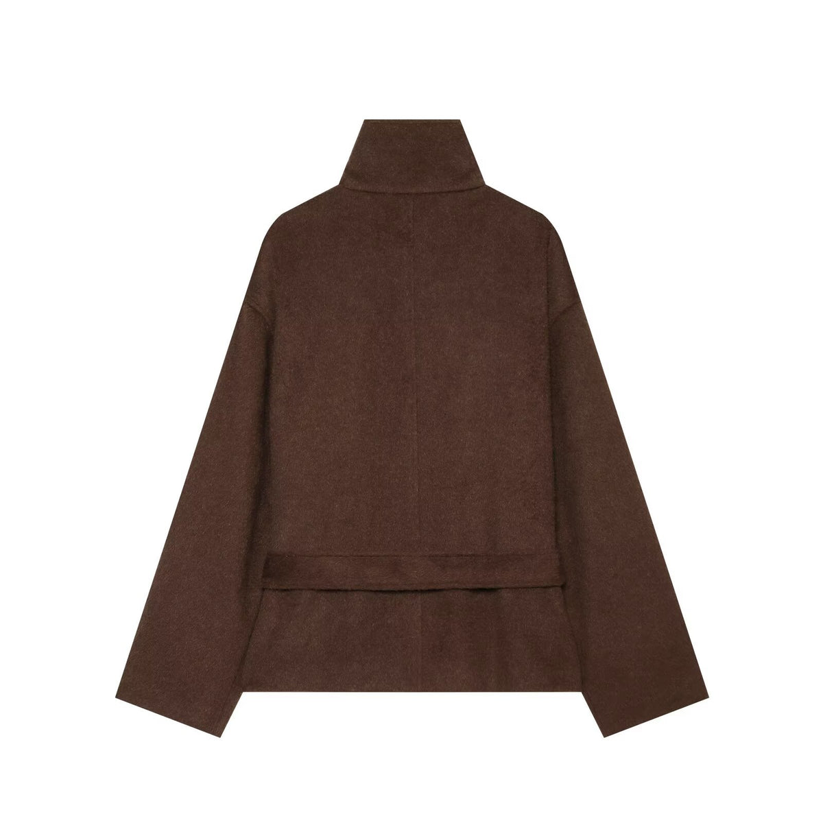 Wearing a long sleeved woolen jacket with a belt for women
