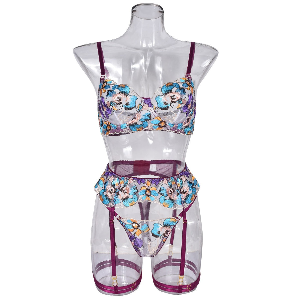 LA BELLA Sexy lingerie sexy heavy industry uniform temptation embroidery four piece wholesale with leg ring