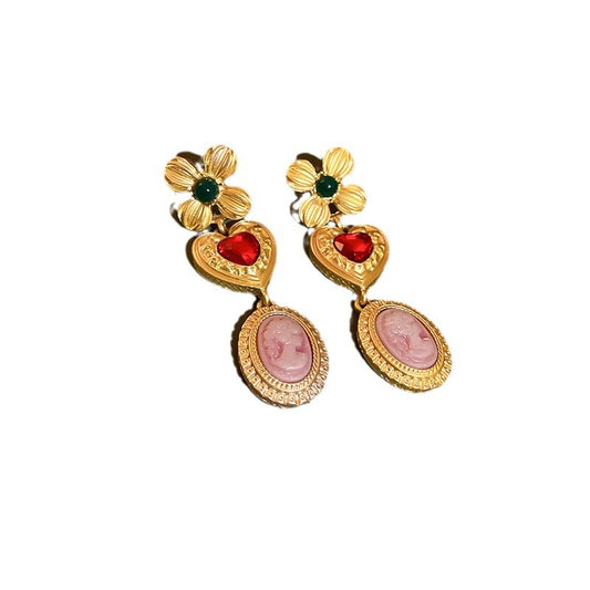Copper Inlaid Rhinestone Vintage Earrings