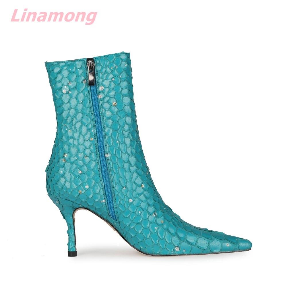 Autumn Brand Design Women Bling Boots Pointed Toe Thin High Heel Side Zipper Comfortable Sexy Retro Mid-Calf Office Party Shoes