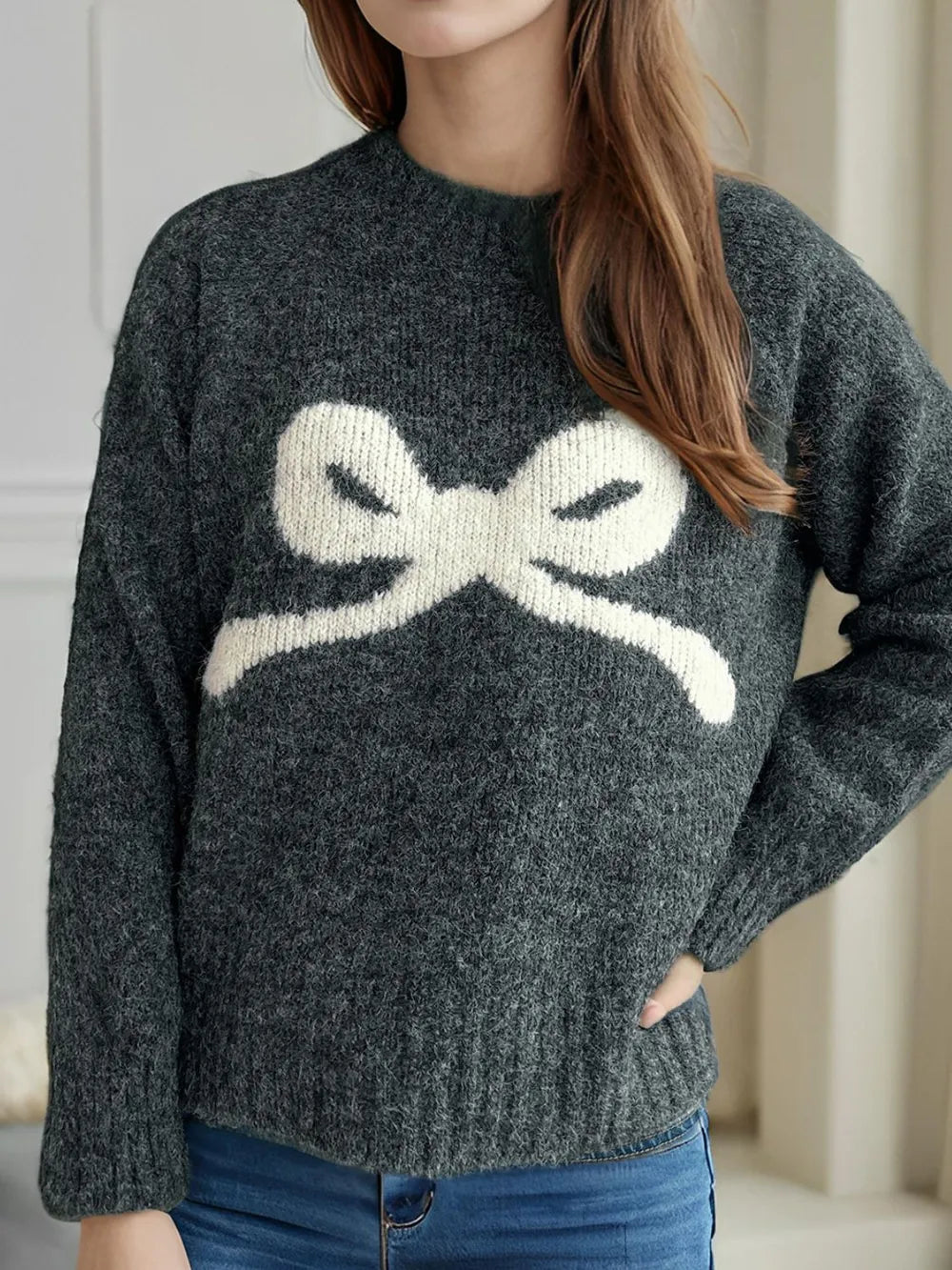 Round neck sweater women's autumn and winter knitted sweater top women