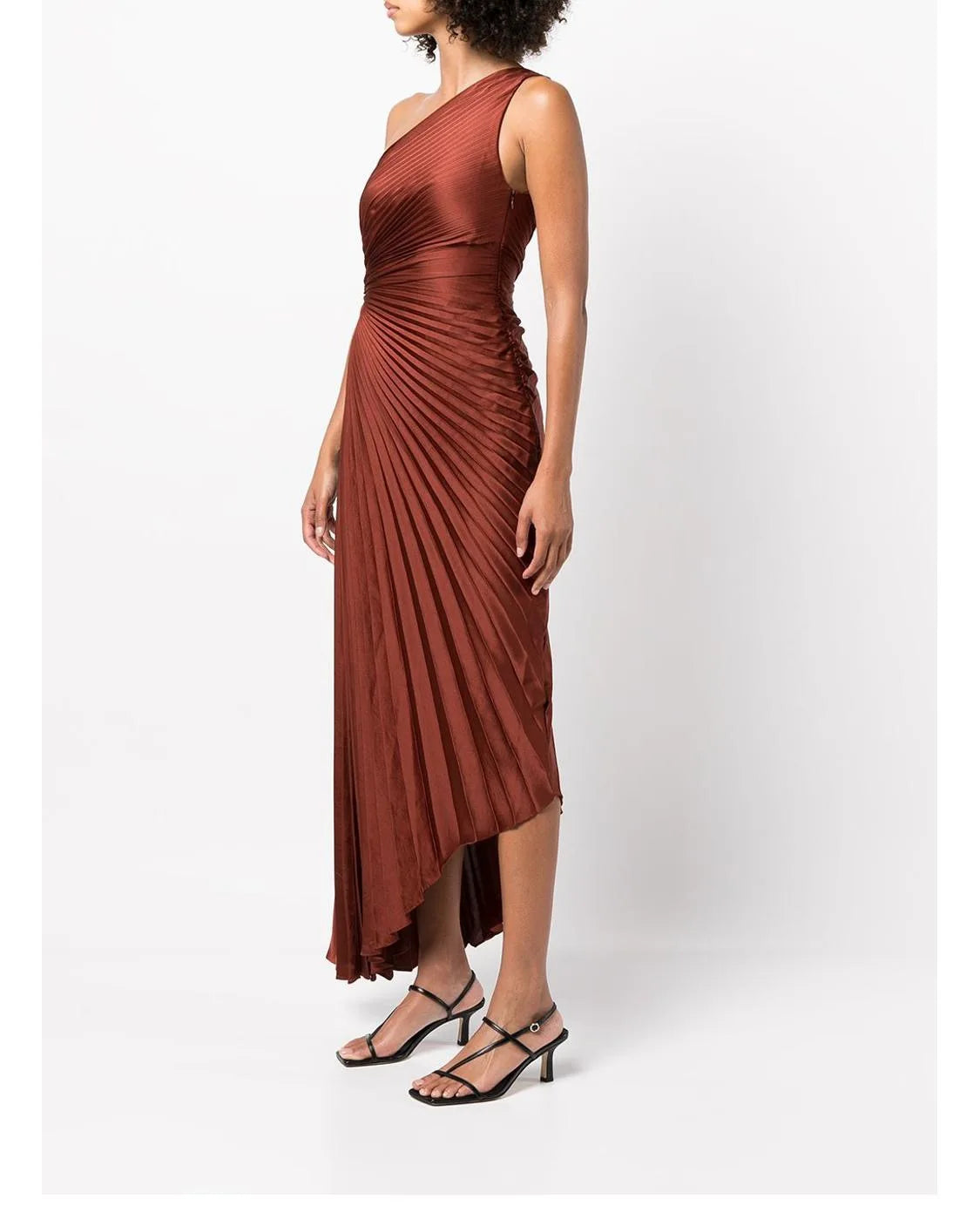 Summer/Autumn Women Dress Polyester Asymmetry One-Shoulder Brown Hole Ankle-Length Vintage High Waist
