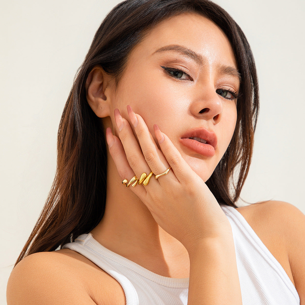 Baroque Round Irregular Curved Ring Ring Smooth Plain Ring Female Ring