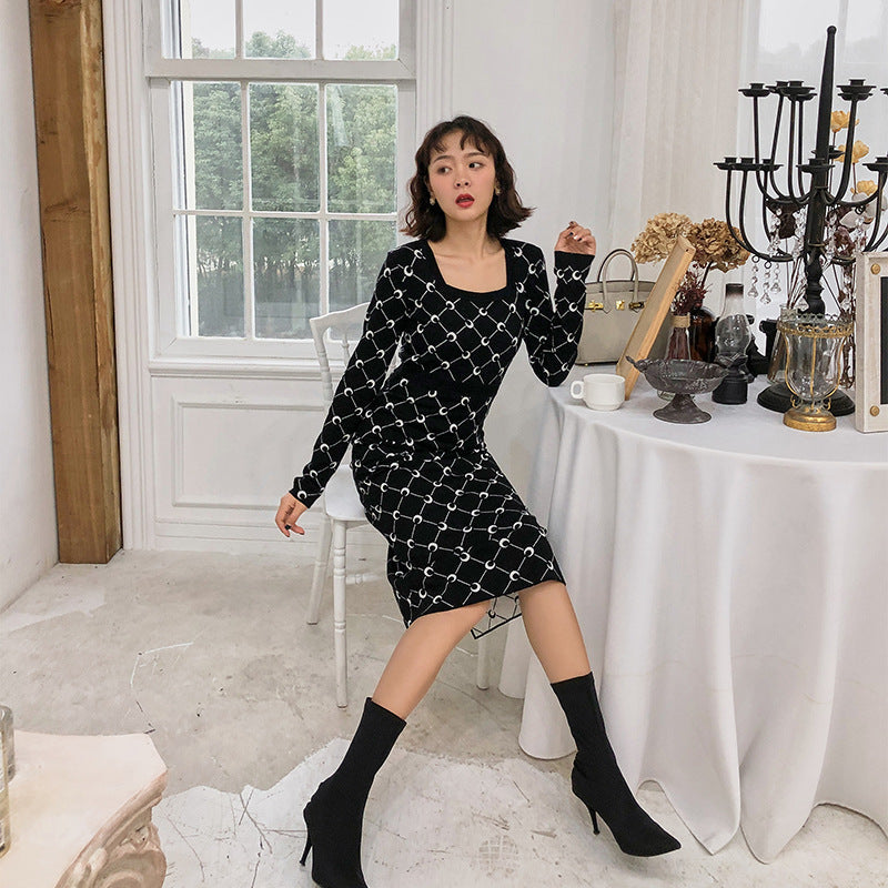 Dresses For Women In Autumn And Winter New Slim Back With Knit Skirt
