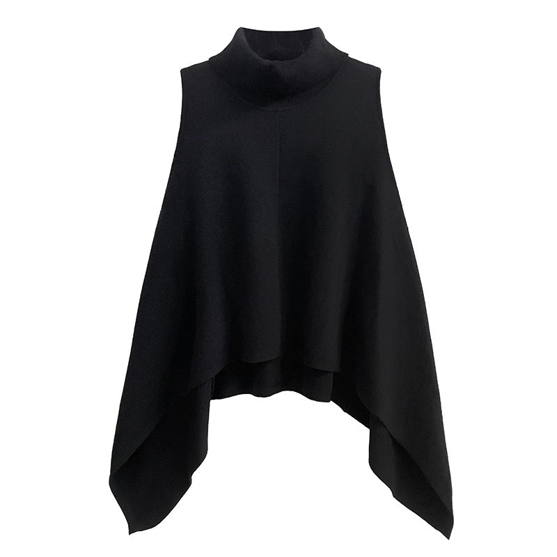 Irregular Big Size Knitting Sweater Turtleneck Sleeveless Women Pullovers New Fashion Tide Spring Autumn