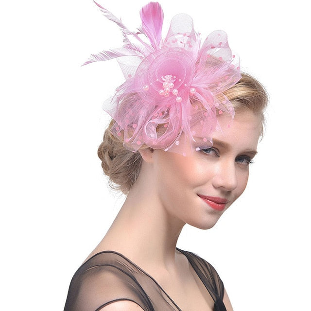 WELROG Feather Cap Lady Cocktail Dinner Party Fedoras Wedding Bridal Mesh Veil Hats Vintage Sombreros Chapeau Fascinators Hat