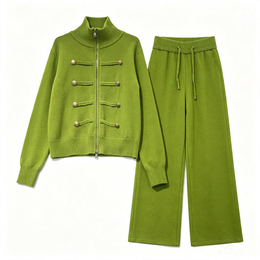 Double zipper long sleeved sweater set for women
