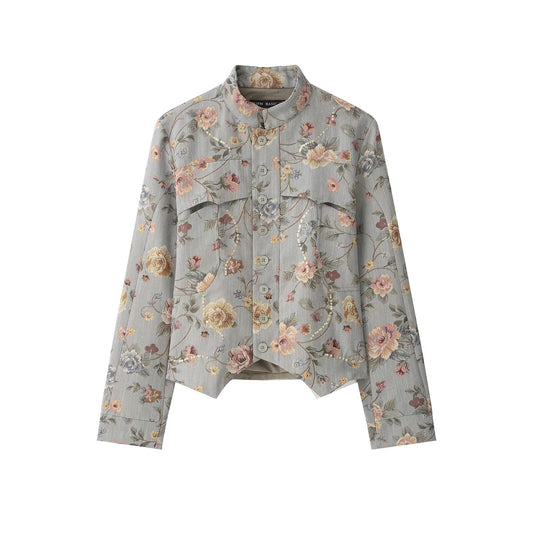 Jacquard stand collar suit jacket for women