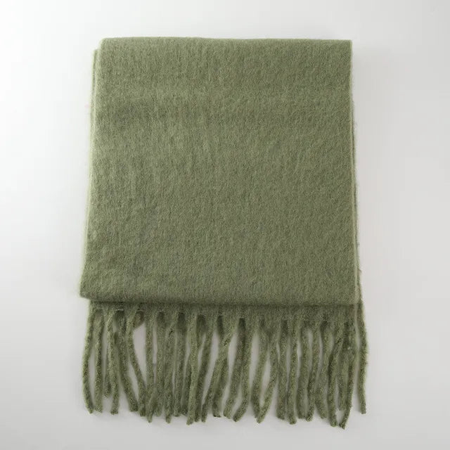 New Winter Women's Scarf Cashmere Warm Wrap Pashmina Solid Foulard Female Scarves Shawls Thick Soft Blanket Large Tassels