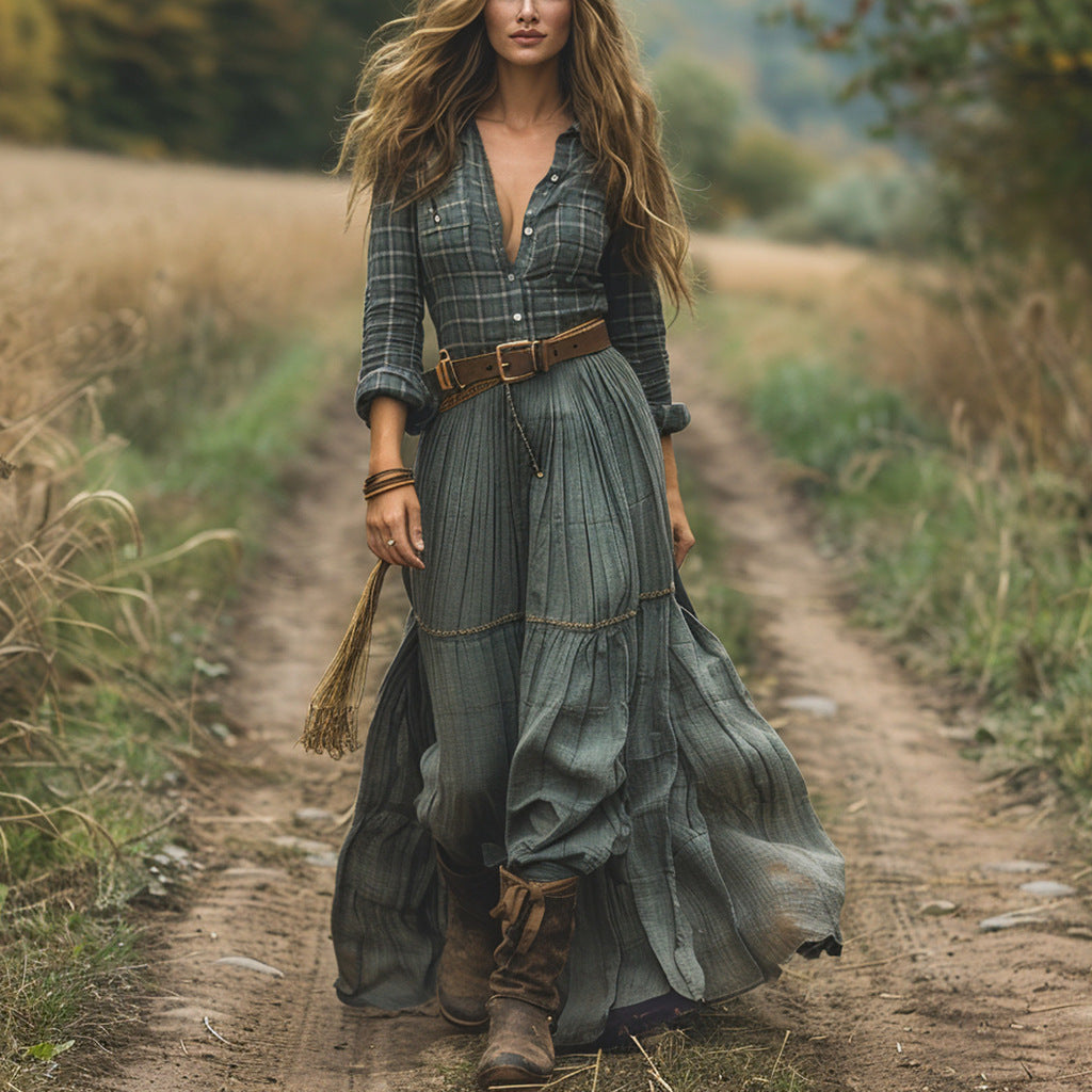 Fashion Stripe Long Dress for Women Autumn Winter Style