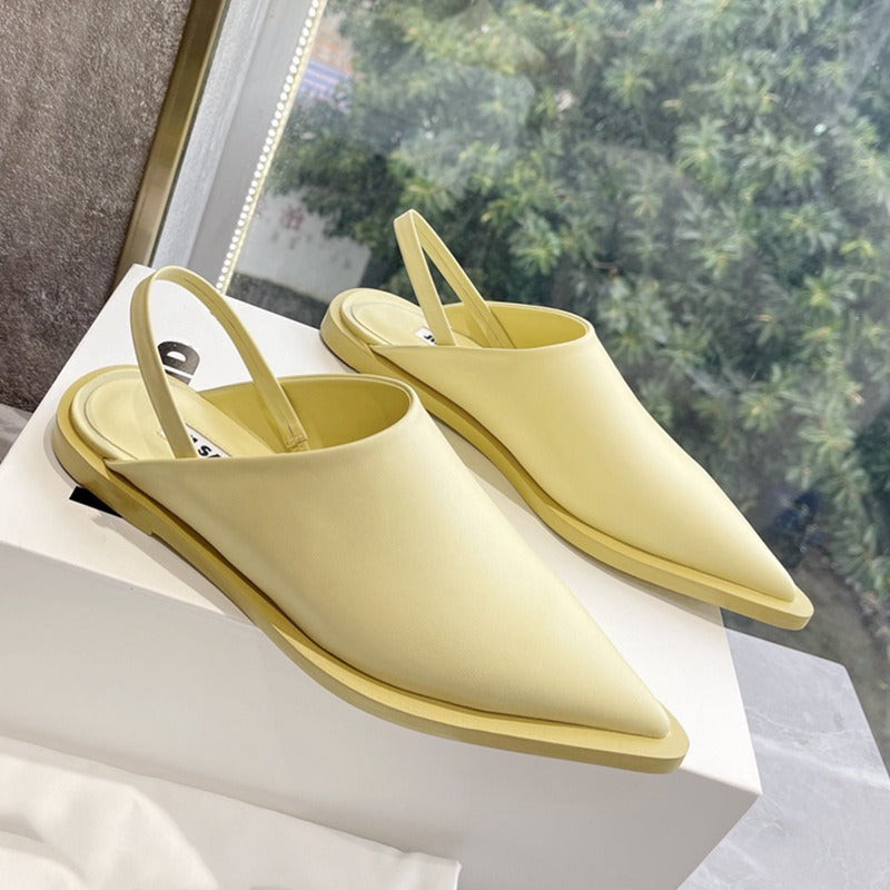 French pointed high heels with a bun and half slippers for women