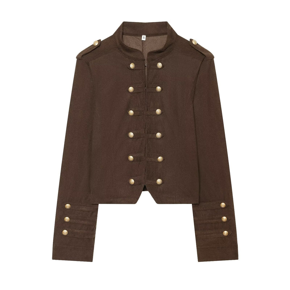 Knot double row button corduroy stand up collar jacket for women