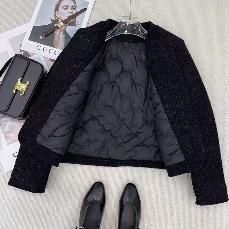 Fall Winter New Design Black Elegant Chic Short Coat for Women, Padded Thickened Top Fashion