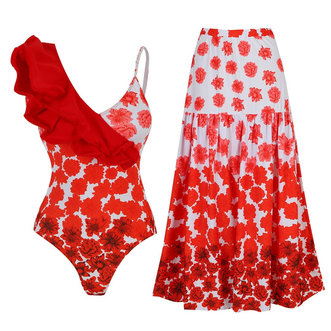 BORIKEN new style oblique shoulder strap swimsuit sexy one-piece high waist cross-border swimsuit women
