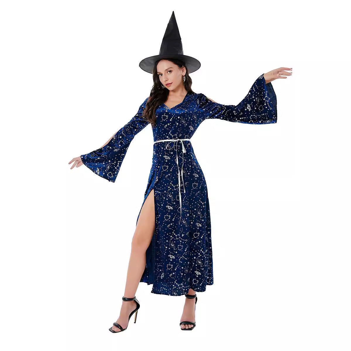 Zhu Mi Lian New Halloween Witch Costume Adult Role Play Witch Long Dress Cosplay Performance Costume