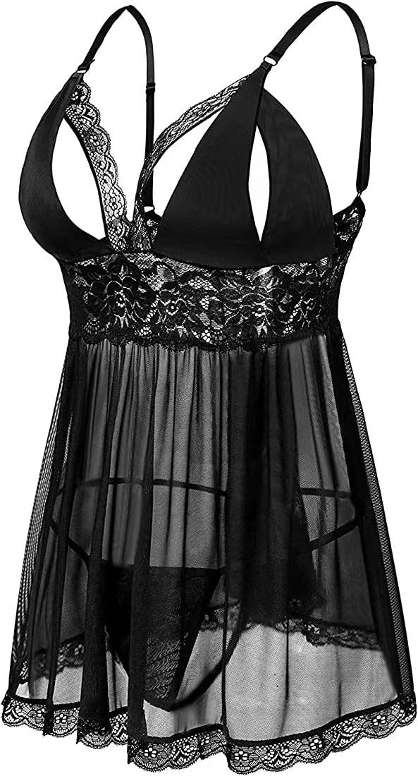 LA BELLA Plus Size Lingerie Sexy Mesh Fat Woman Set Perspective Fat Girl Leopard Pajama Dress