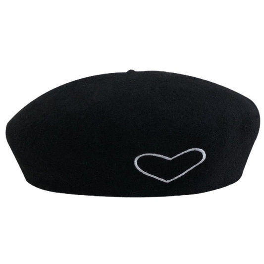 Poetic Wool Beret Hat For Women Heart-shaped Embroidery Painter Hat Retro Casual Octagonal Hat Bonnet Enfant