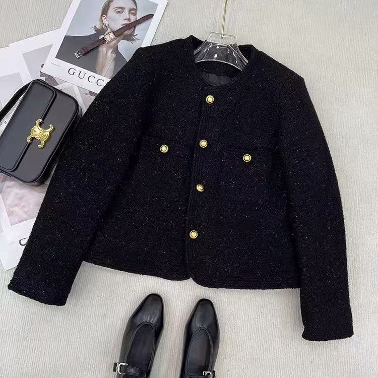 Fall Winter New Design Black Elegant Chic Short Coat for Women, Padded Thickened Top Fashion