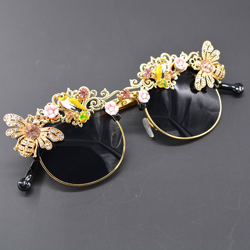 Floetic Fashionable and Elegant Classical Sunglasses, Artistic Pearl Inlaid Sunglasses, Banquet Gifts, Fashionable Diamond Inlaid Sunglasses