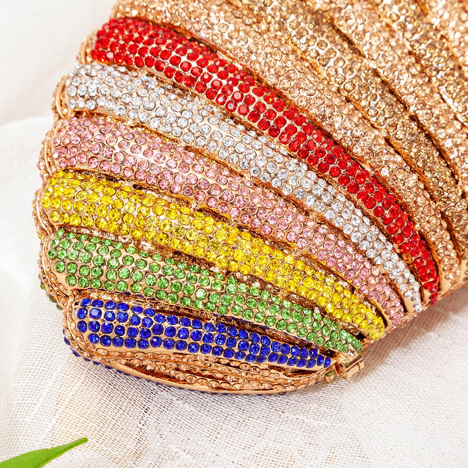 Women Rainbow Shell Diamond Evening Clutch Bags
