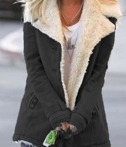 Autumn and winter velvet long sleeved warm cotton jacket for women