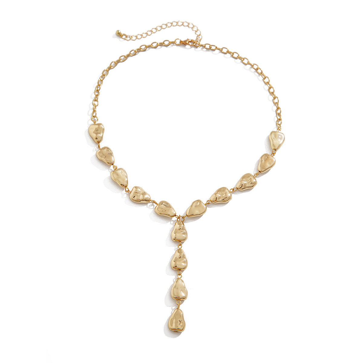 Irregular Baroque Y-shaped collarbone chain, cool style, flat water droplet pendant necklace for women