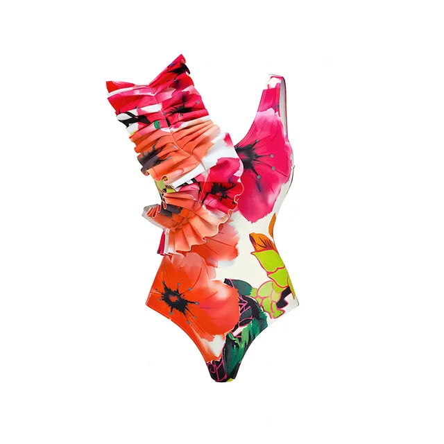 BORIKEN SWIMSUIT SKIRT SHOULDER STRAPPY FLORAL PRINT SWIMWEAR