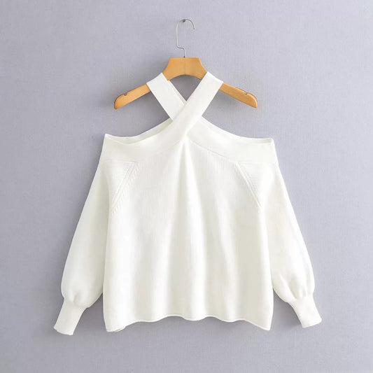 Autumn and winter off shoulder sexy loose knit sweater pullover sweater for women