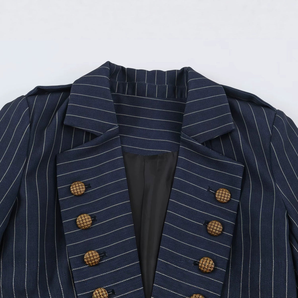 One button pocket button decoration striped suit jacket for women