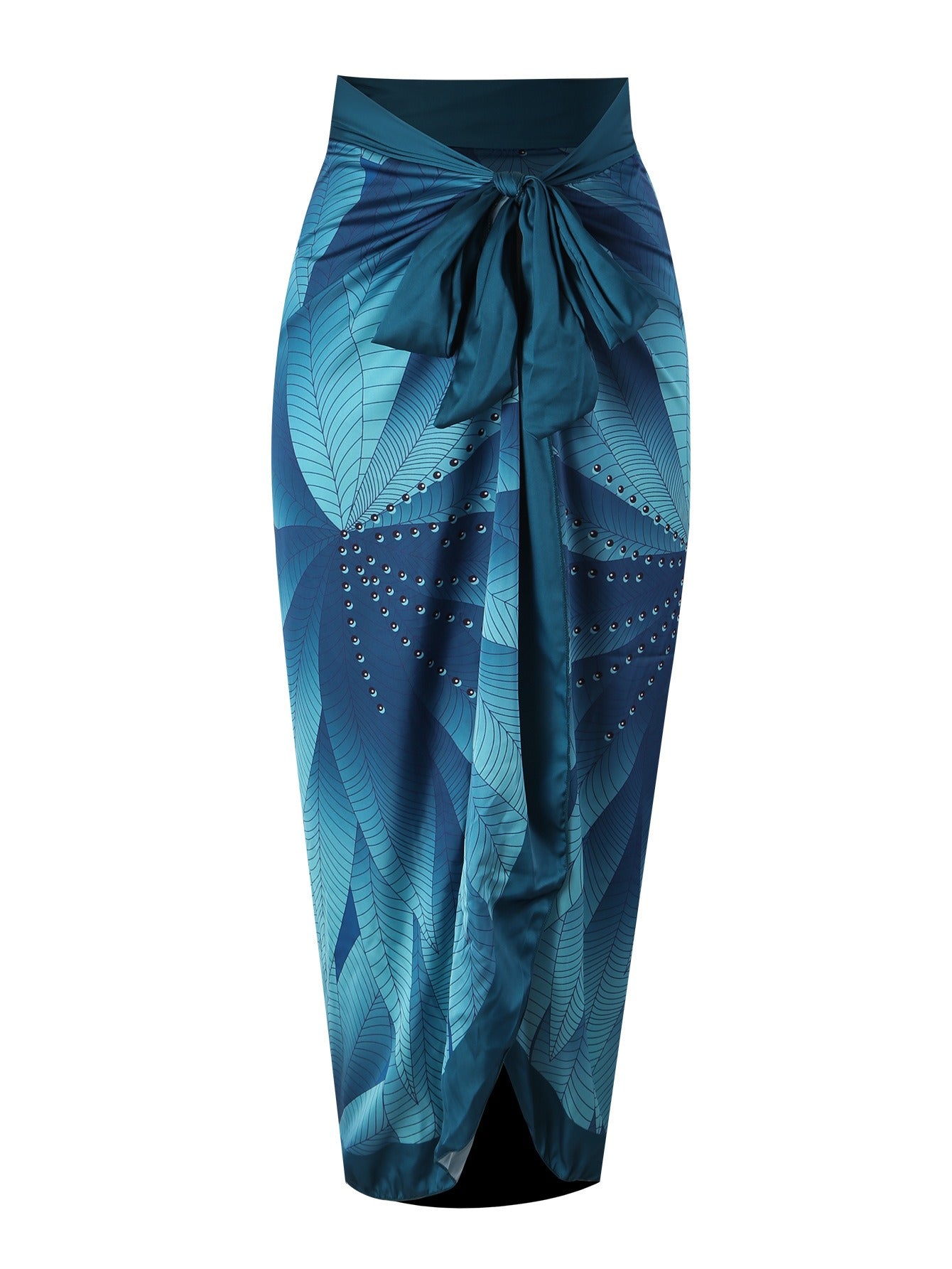 BORIKEN one-piece two-piece swimsuit leaf print hip-covering long skirt conservative halterneck swimsuit for women