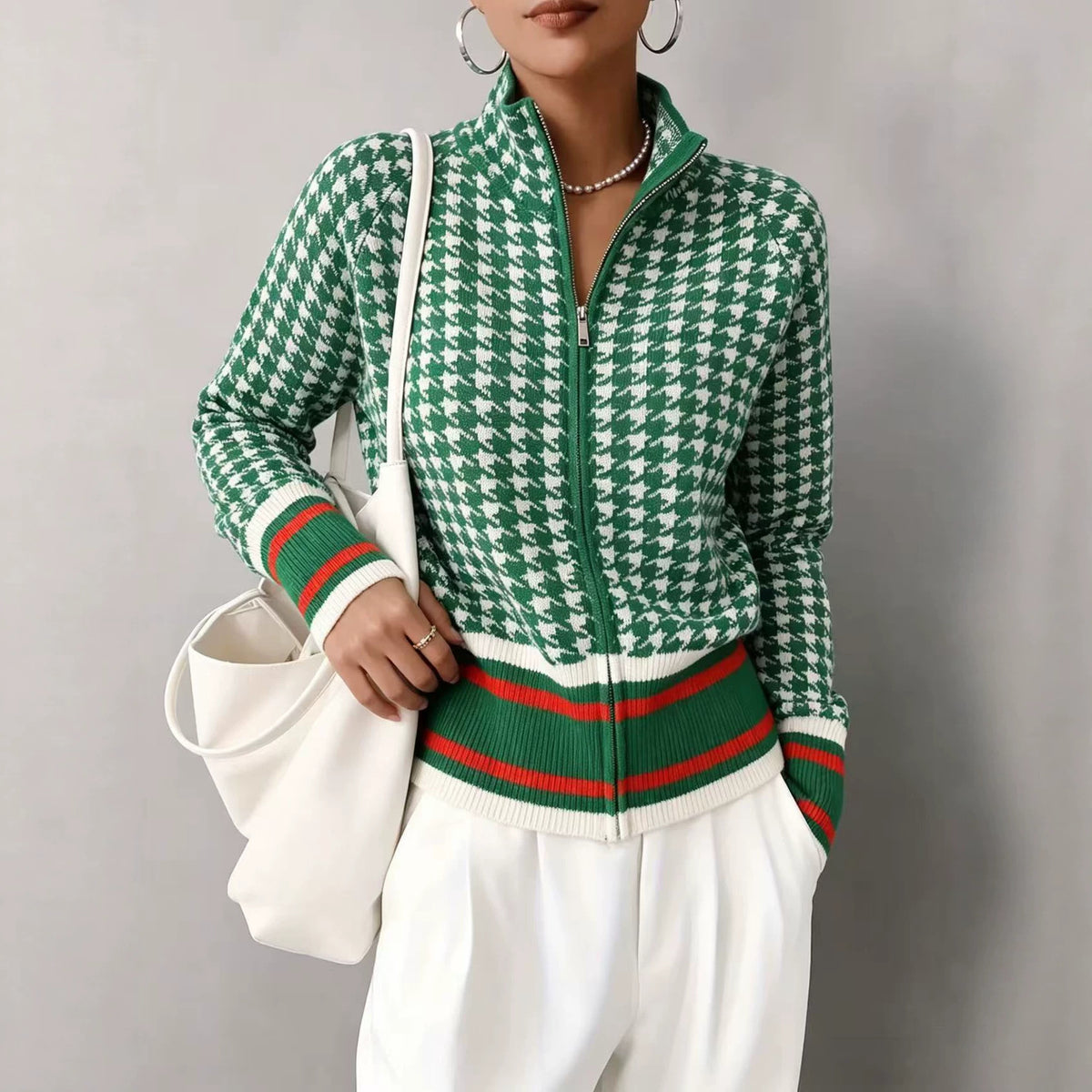 Stand up collar zipper knitted cardigan for women in autumn and winter