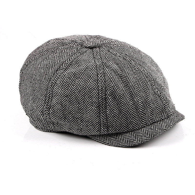 Newsboy Cap Beret Hat Men Women Hat Tweed Gatsby Octagonal Black White Herringbone Vintage Ivy Hats