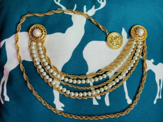 Vintage Baroque pearl multi-layer chain round brand accessory belt